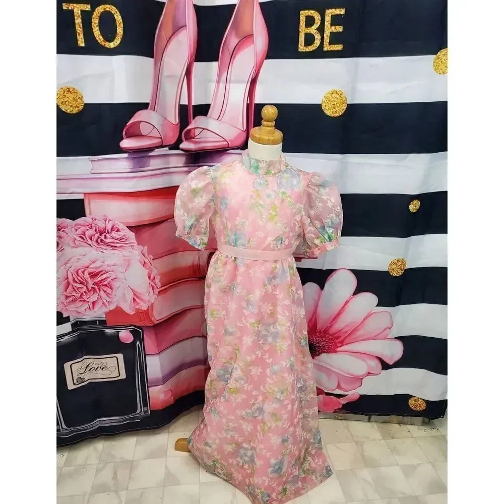 Vintage youth formal dress pink polyester